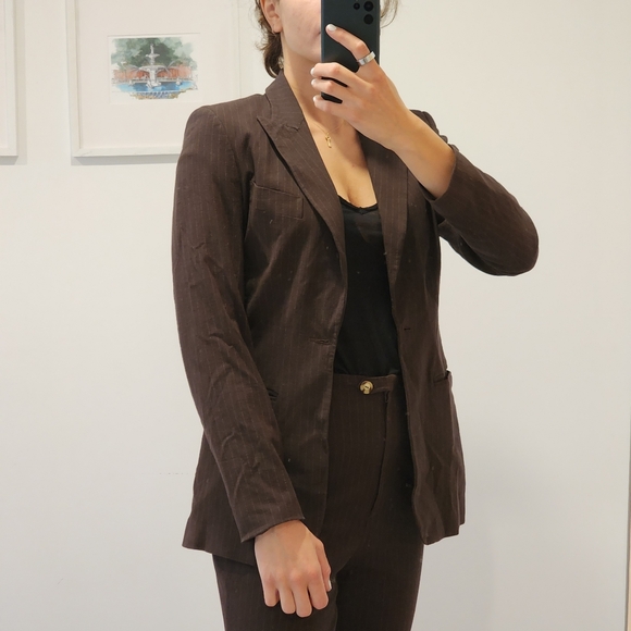 Vintage italian brown stripped pant suit size 44 jacket & pant - Picture 1 of 4